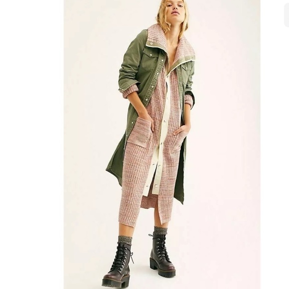 Free People Size L Under The Boardwalk Maxi Cardigan Sweater Ribbed knit - Picture 3 of 10